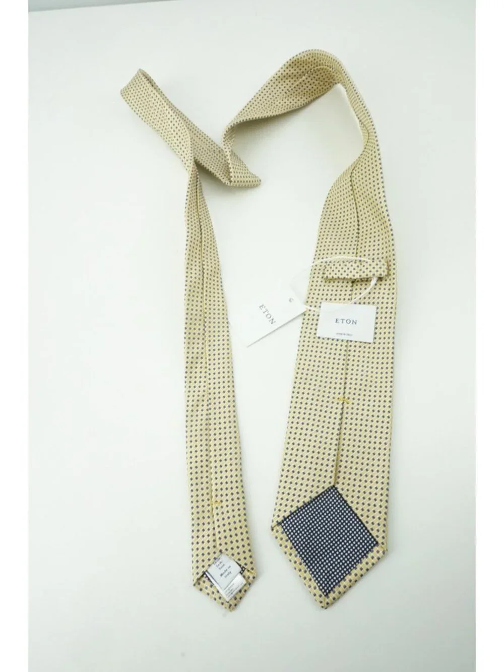 Eton Banana Yellow Sapphire Blue Geometric 100% Silk Tie Brand New With Tags